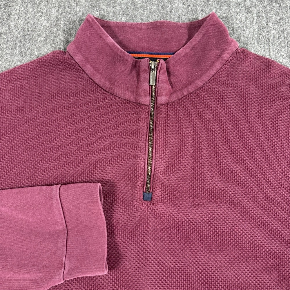 Bugatchi Men's XL 1/4 Zip Pullover Burgundy 100% Cotton Textured Sweater